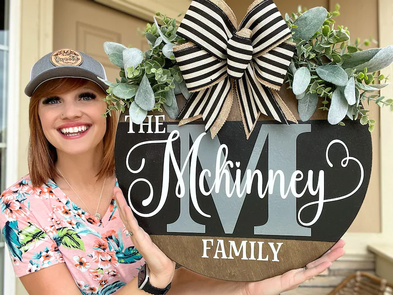2023 NEW - Personalized Last Name Year Round Front Door Wreath